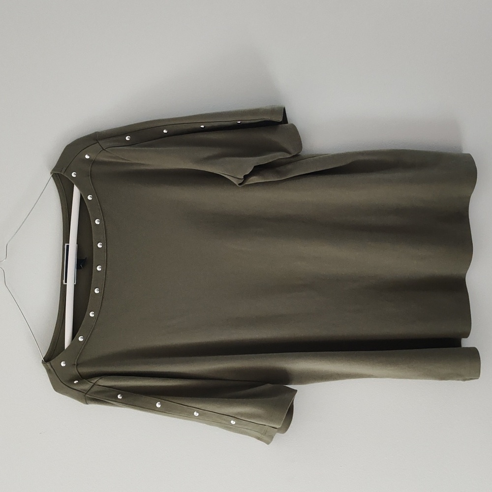 Karen Scott Short Sleeve T shirt Size XL Olive Green Boat Neck Casual Knit